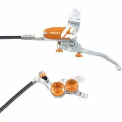 Hope Tech 4 V4 Brake - No Rotor -Tilbud Cykler Butik Hope Tech 4 V4 Brake No Rotor Disc Brake Callipers Silver Orange T4V4ZSCL