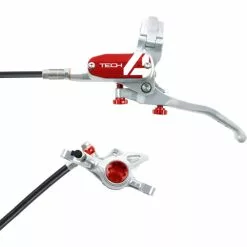 Hope Tech 4 X2 Brake - No Rotor -Tilbud Cykler Butik Hope Tech 4 X2 Brake No Rotor Disc Brake Callipers Silver Red T4X2ZSRL