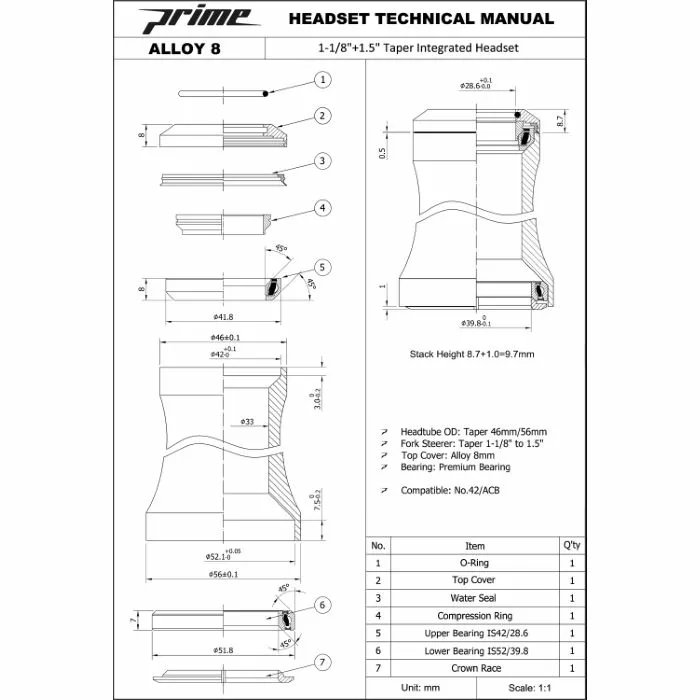 Prime Doyenne 1-1/8"-1.5" Integrated Headset 5 Prime Doyenne 1-1/8"-1.5" Integrated Headset - Billede 3